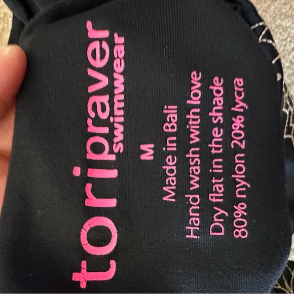 Tori Praver Floral One-Piece Swimsuit Plunge Black Medium Embroidered - Picture 10 of 11